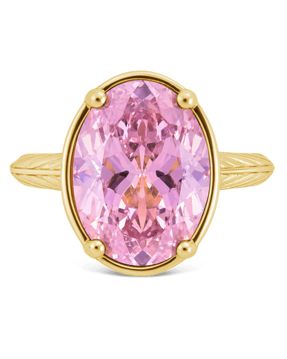 Sterling Silver Oval Cut Pink Sapphire CZ Cocktail Ring